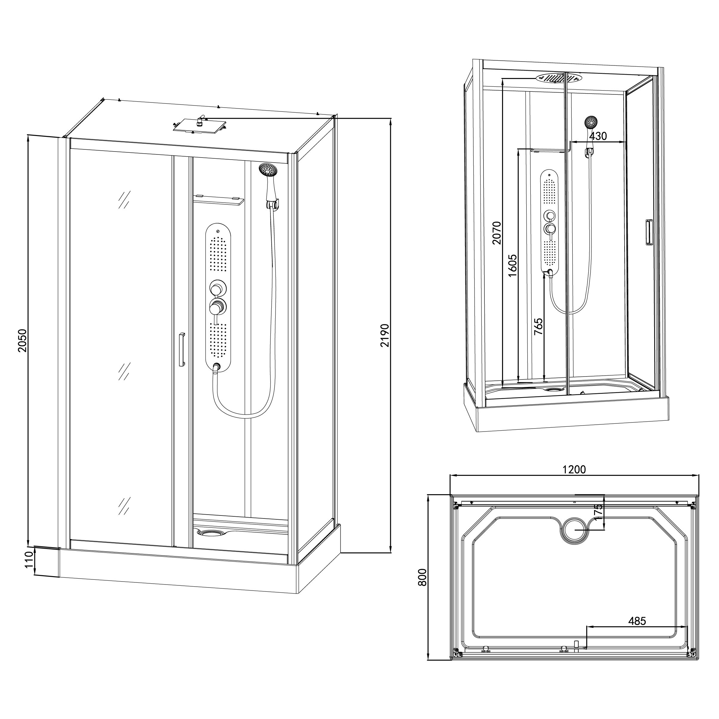  Cabine de douche rectangulaire
