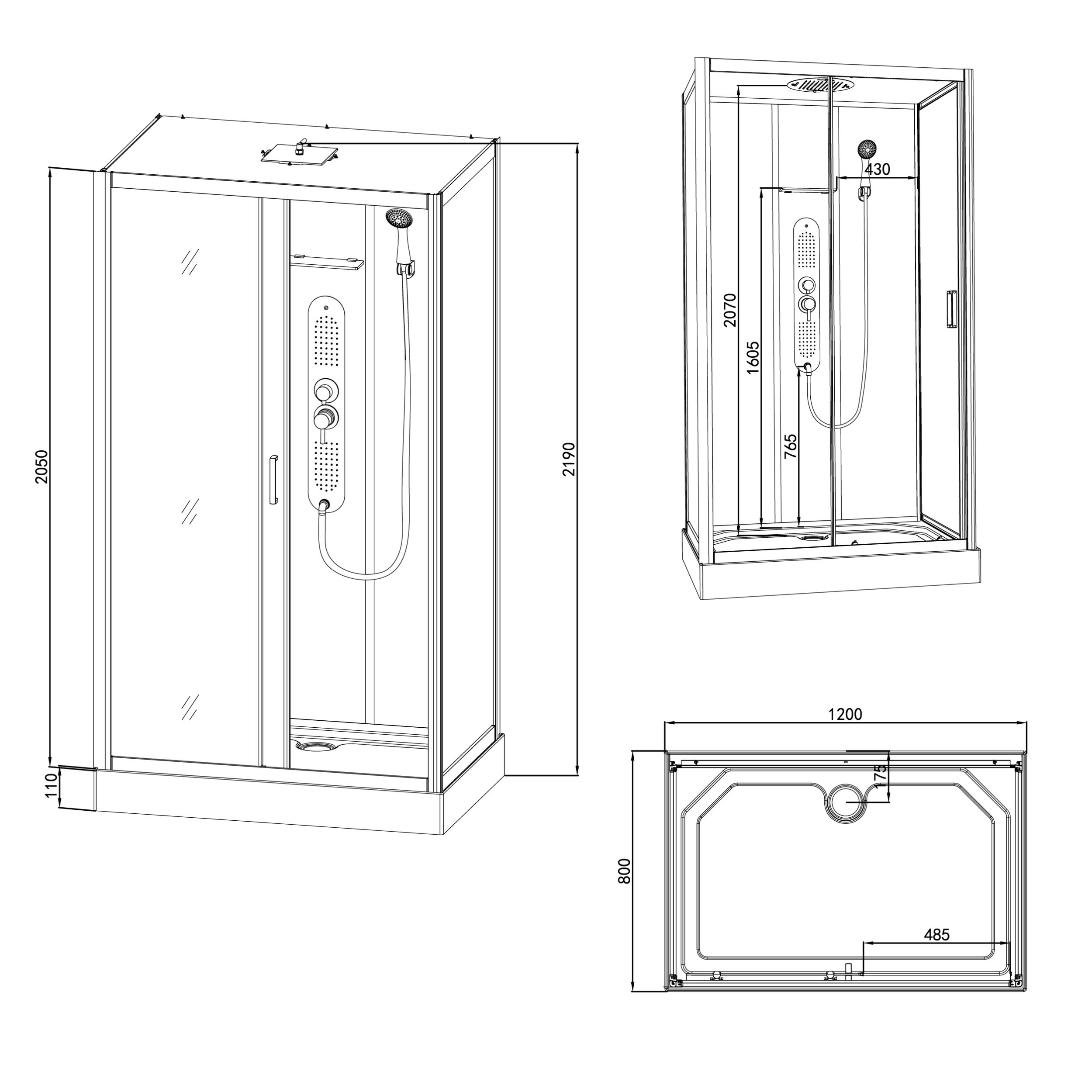  Shower cabin rectangular corner. Extra flat shower tray