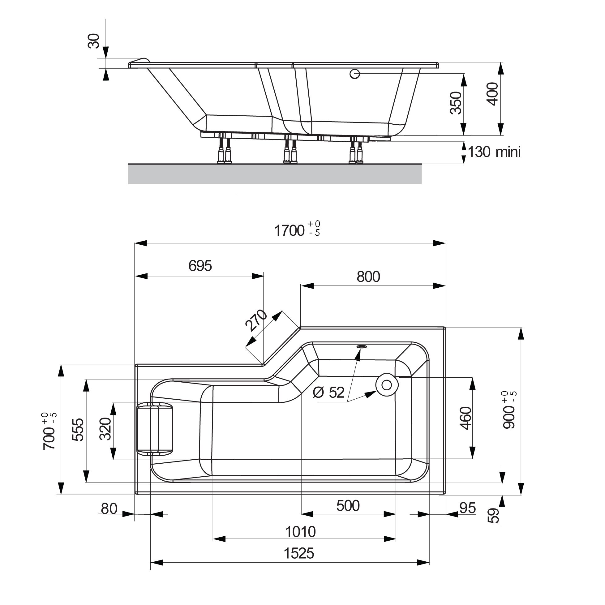  Asymmetrical left-hand bathtub