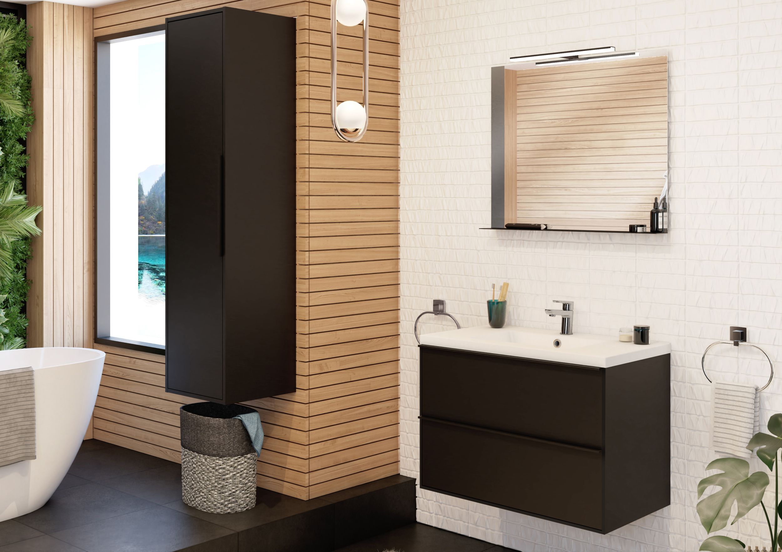  Vanity unit 80 cm black handles