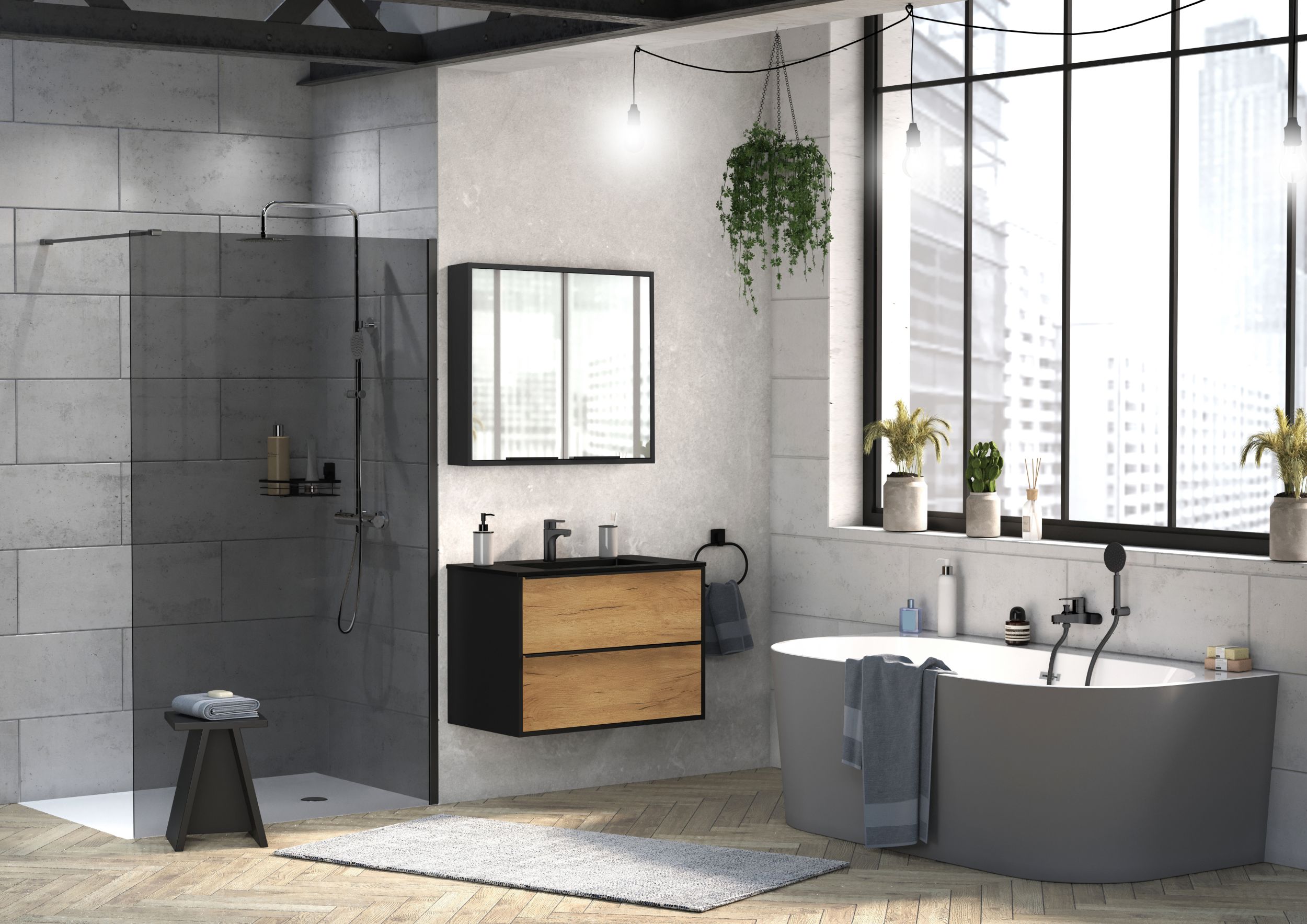 Vanity unit 80 cm black handles