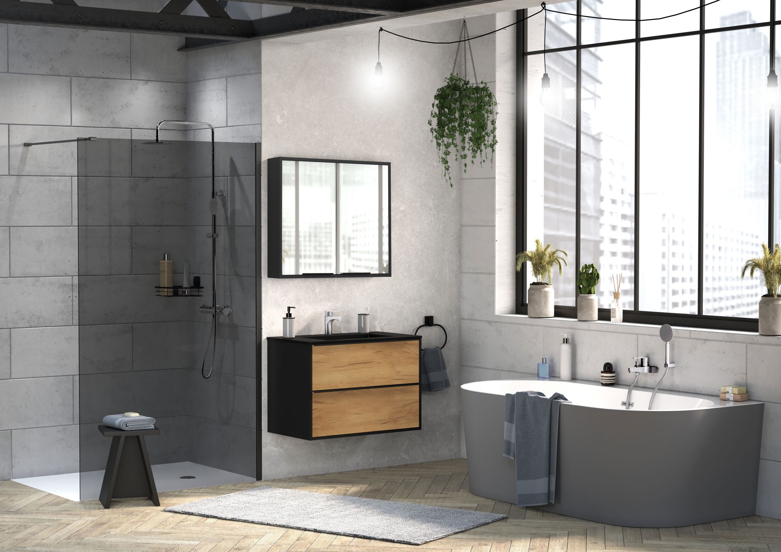  Vanity unit 80 cm black handles