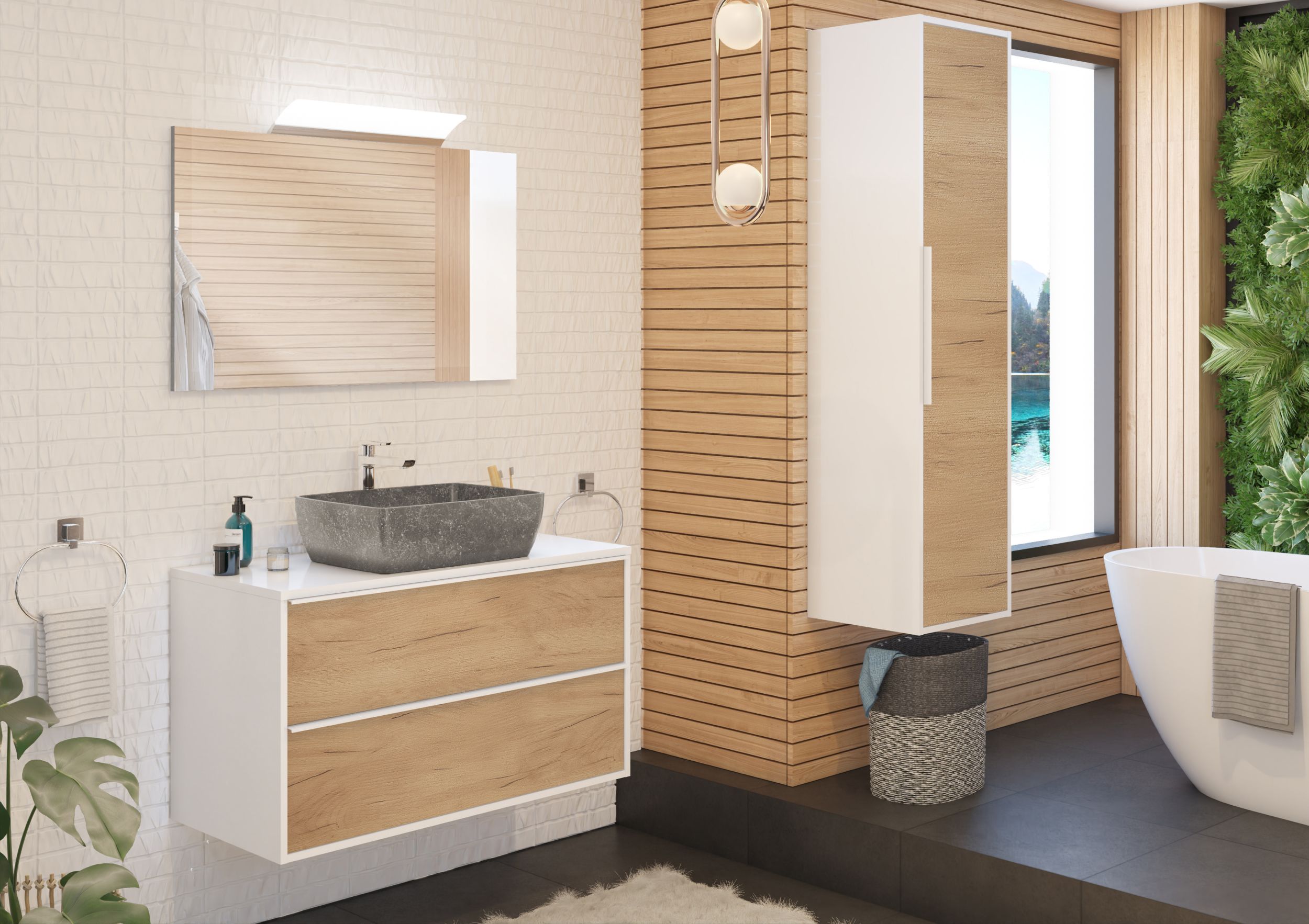  Column 40 cm white handle - for double washbasin