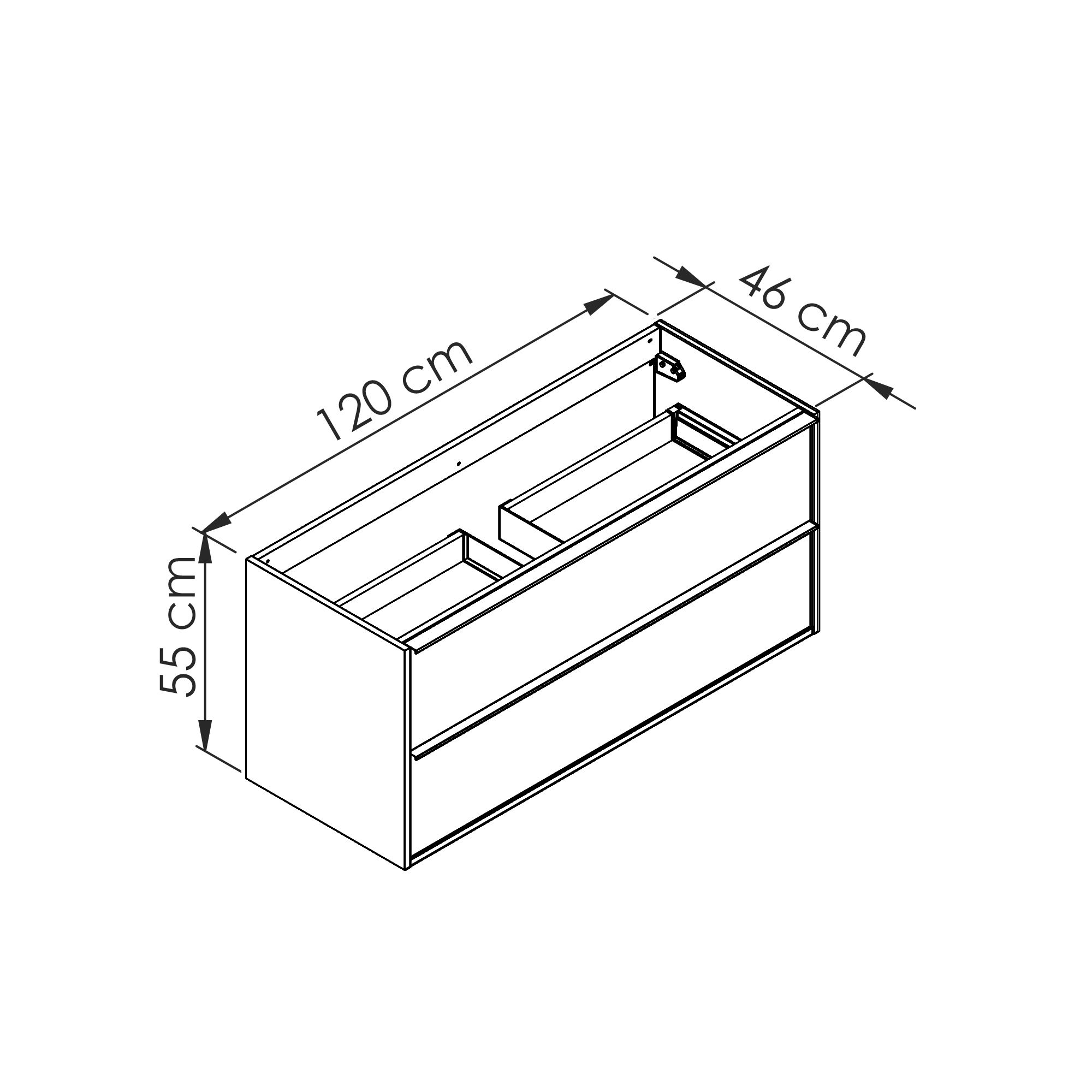  Vanity unit 120 cm with black handles - single centered space for siphon installation