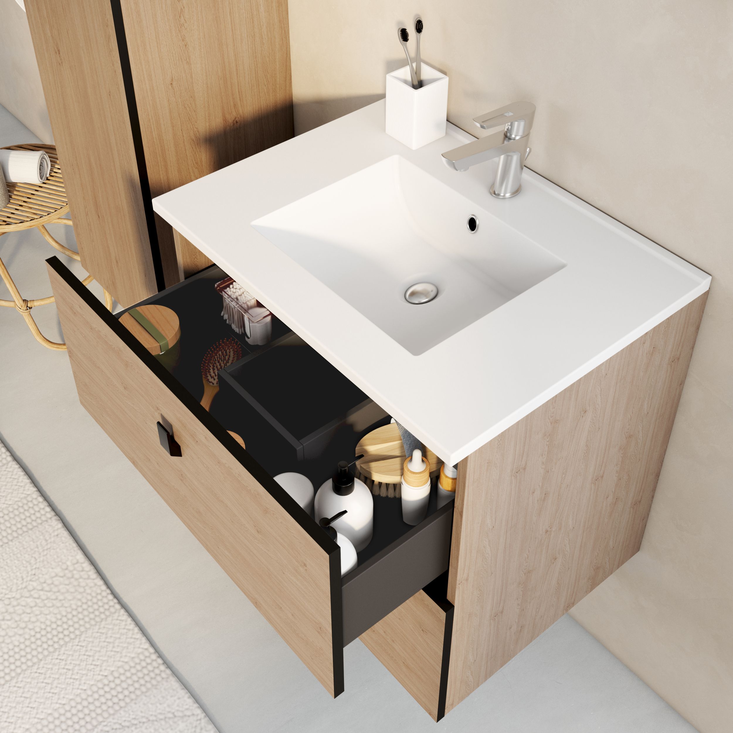  Set 60 cm with mirror and washbasin