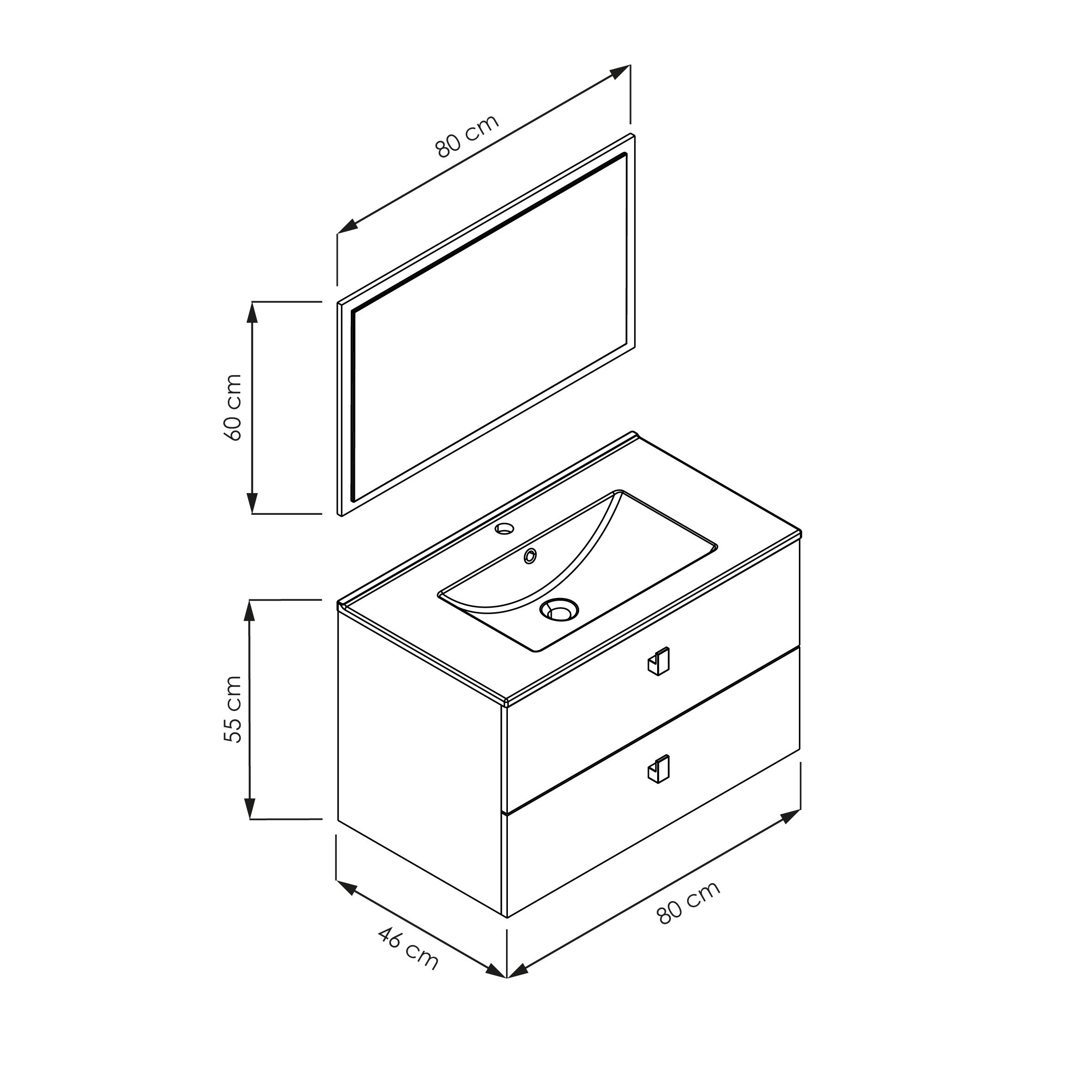  Ensemble 80 cm + Miroir + Plan 