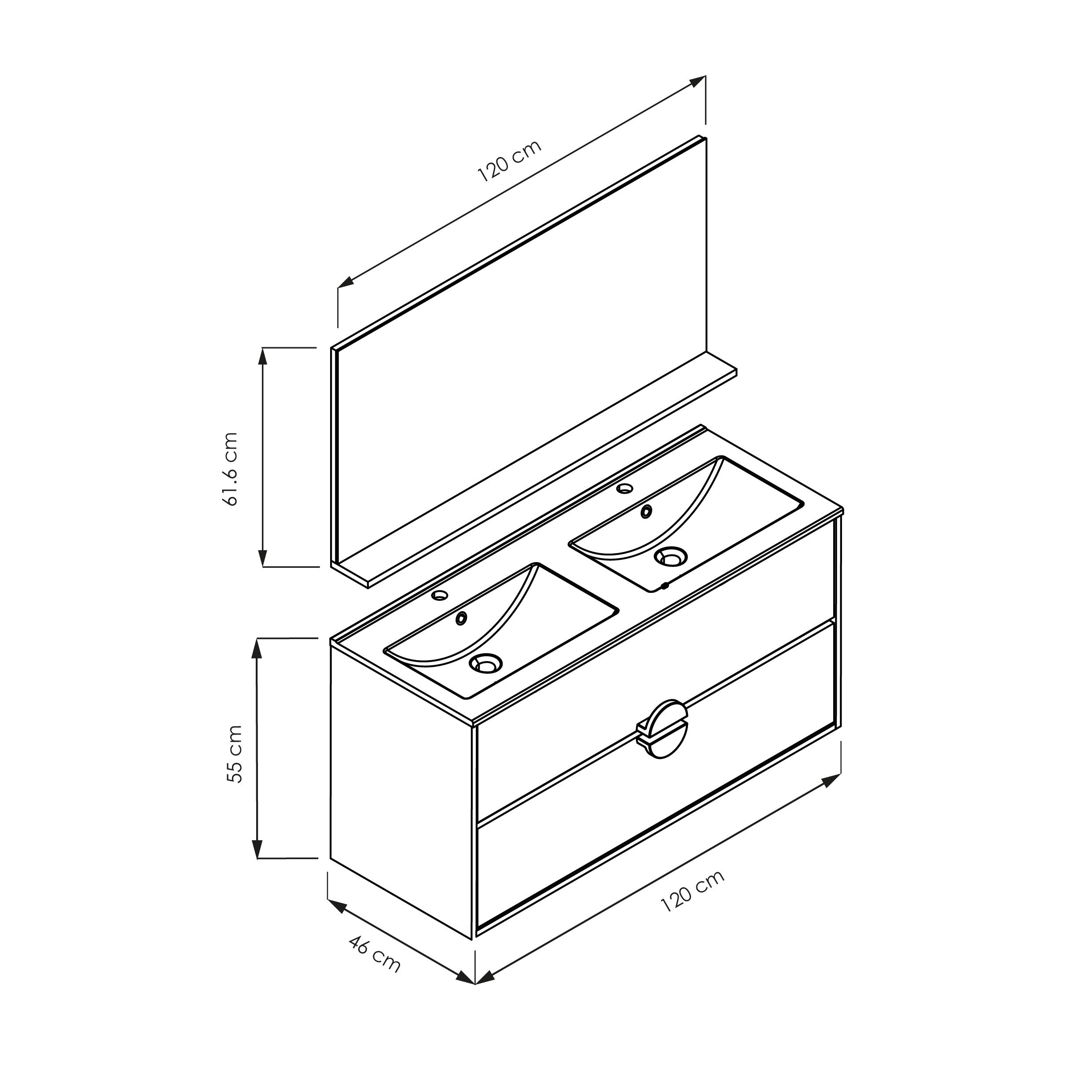  Ensemble 120 cm + Miroir + Plan céramique blanc brillant