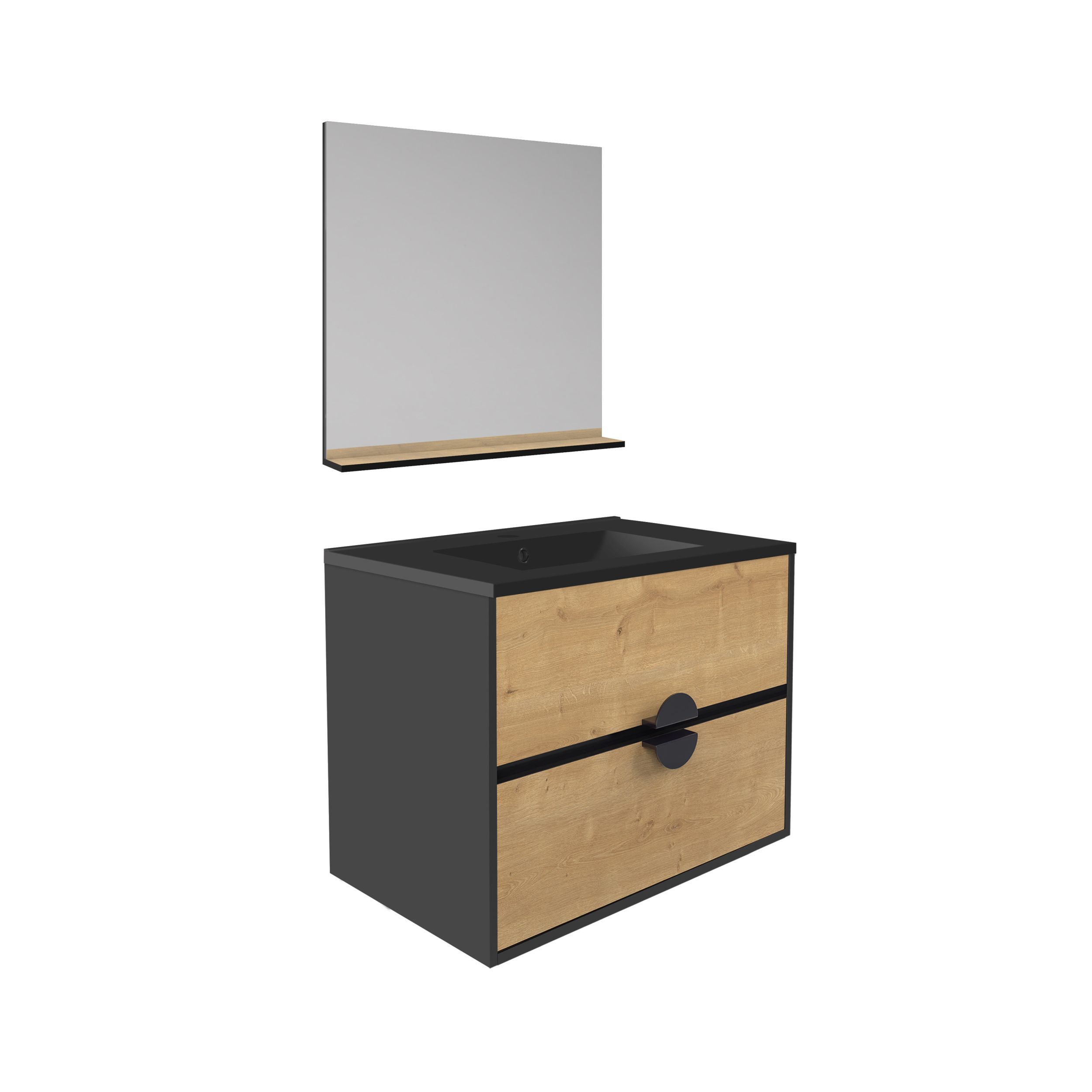 Ensemble 60 cm  + Miroir + Plan céramique noir mat