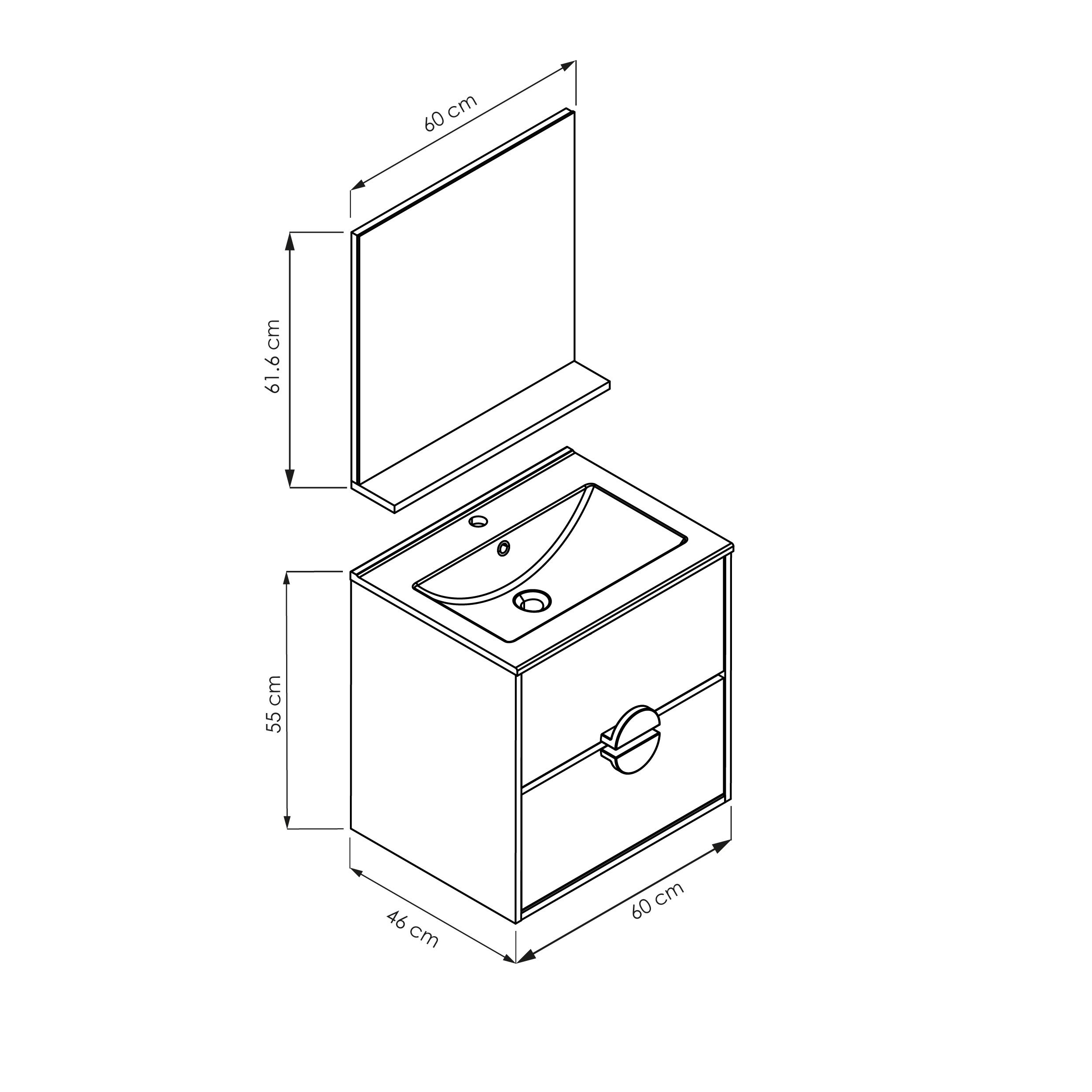  Ensemble 60 cm  + Miroir + Plan céramique noir mat