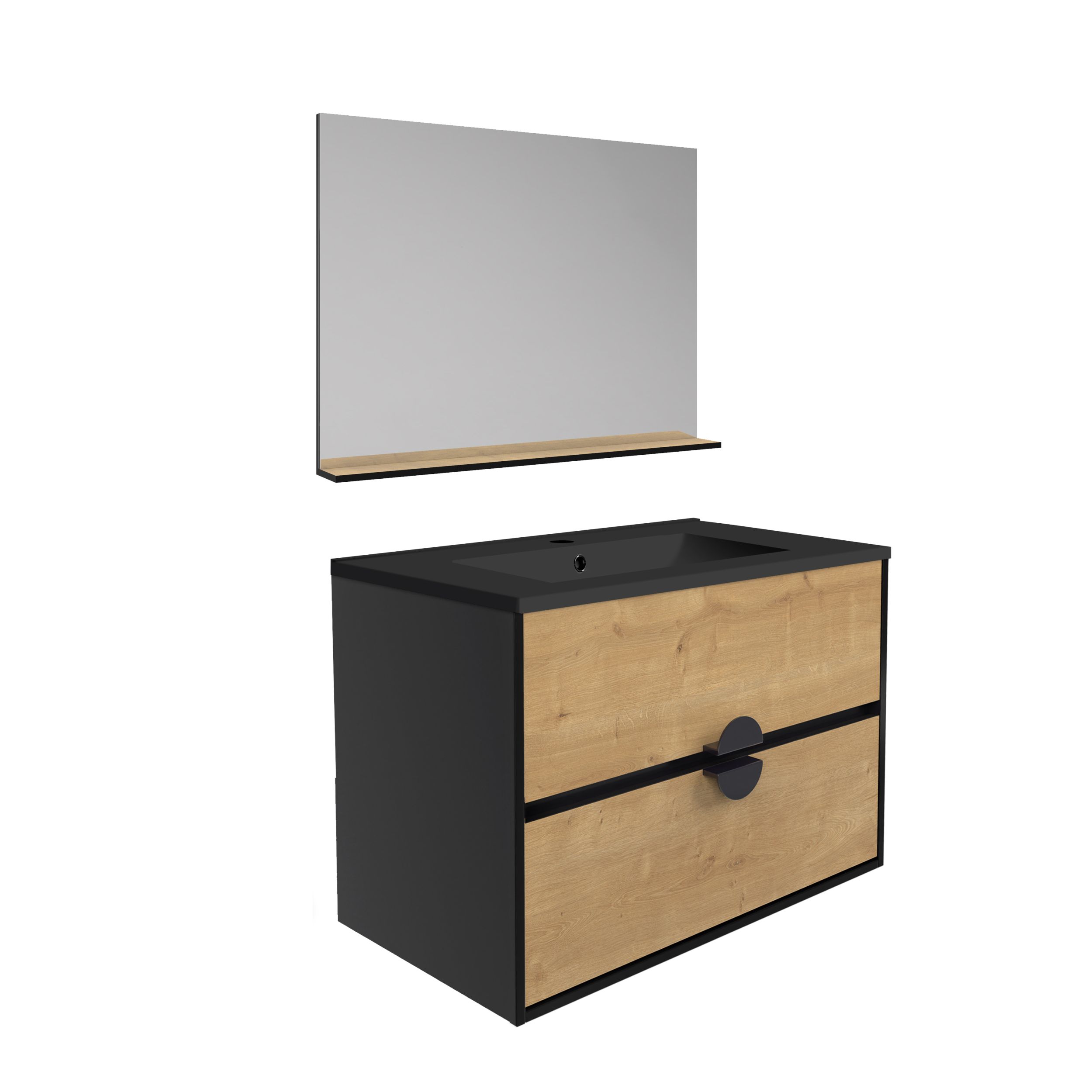  Ensemble 80 cm + Miroir + Plan céramique noir mat