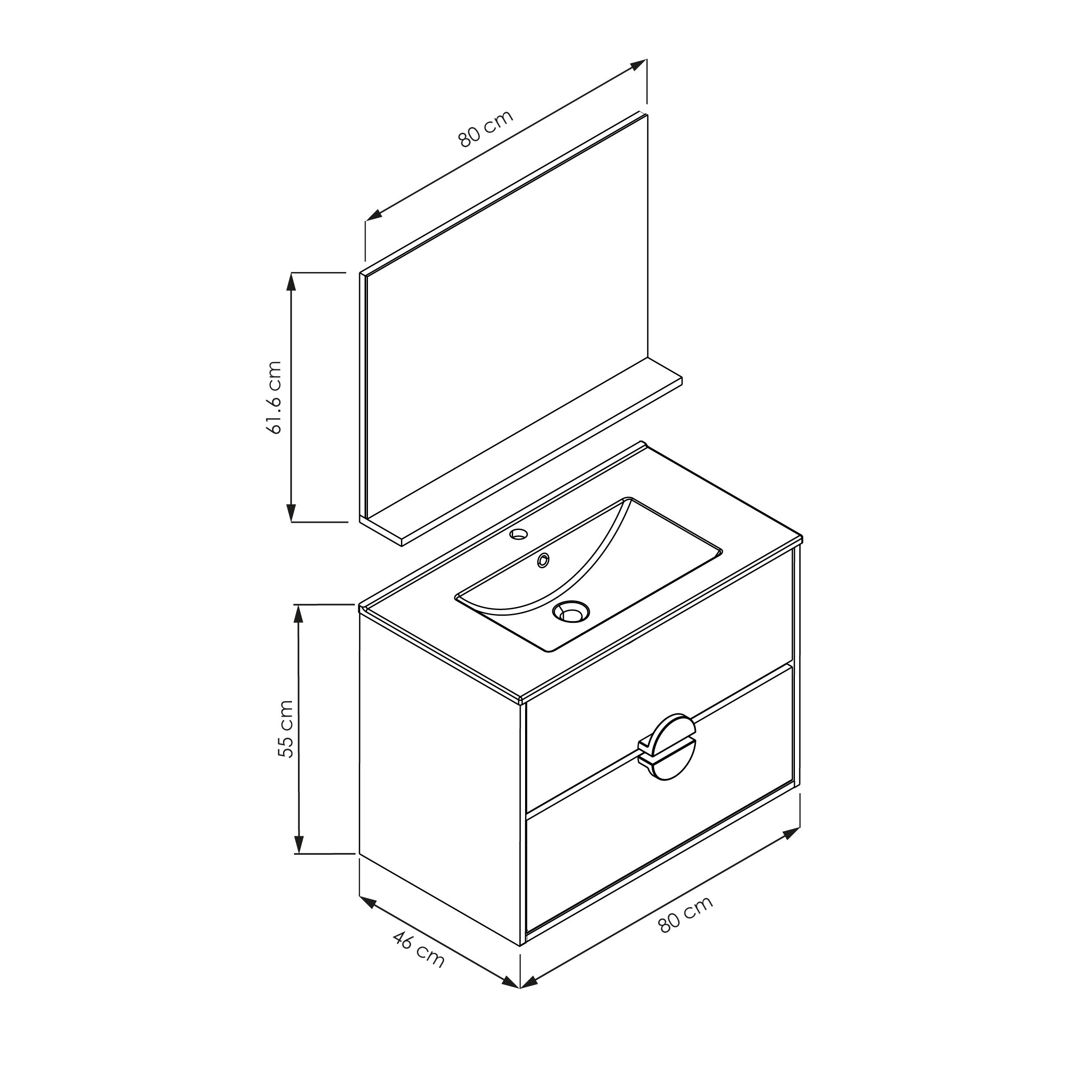  Ensemble 80 cm + Miroir + Plan céramique noir mat