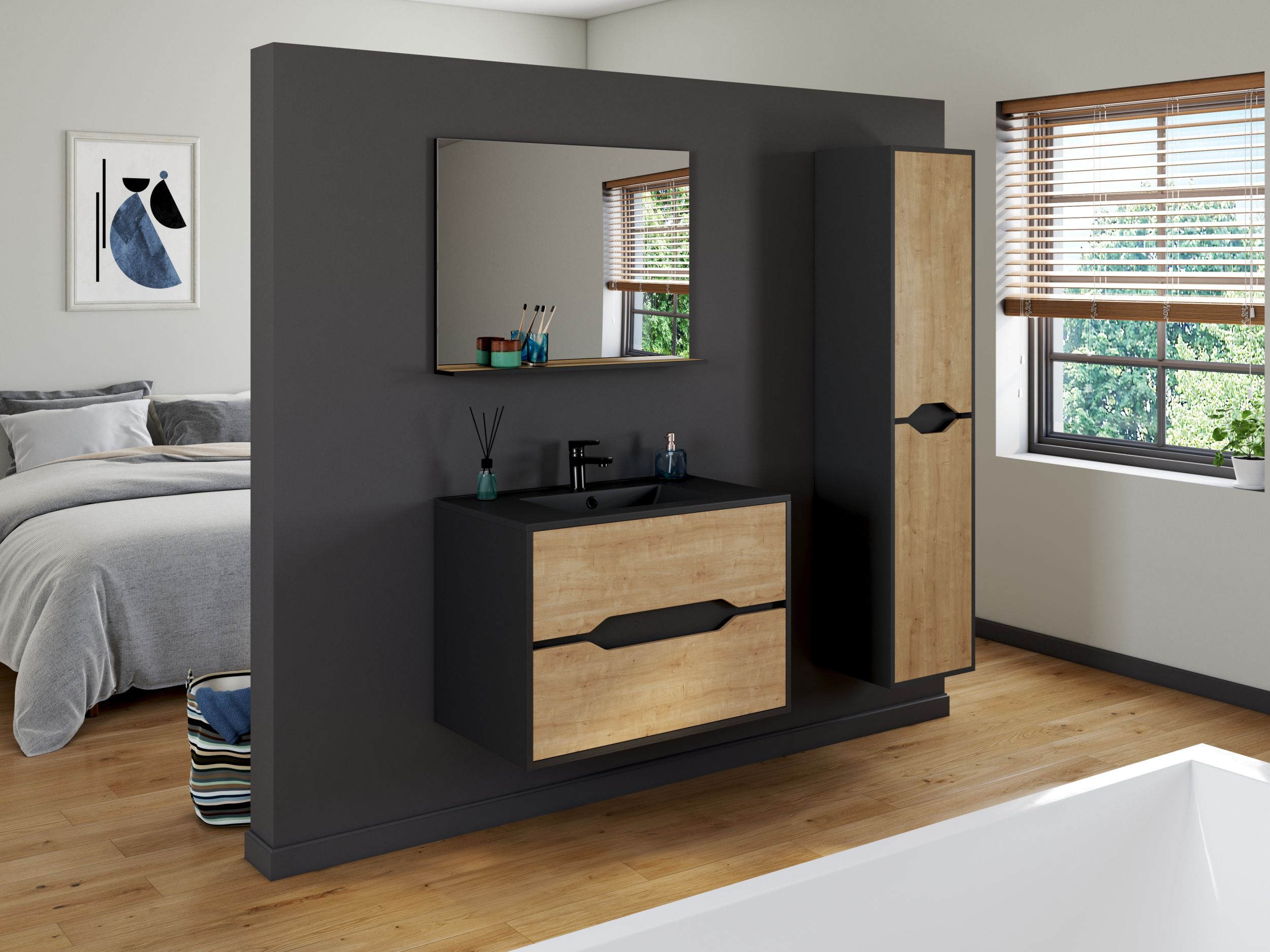  Set 80 cm with mirror and washbasin