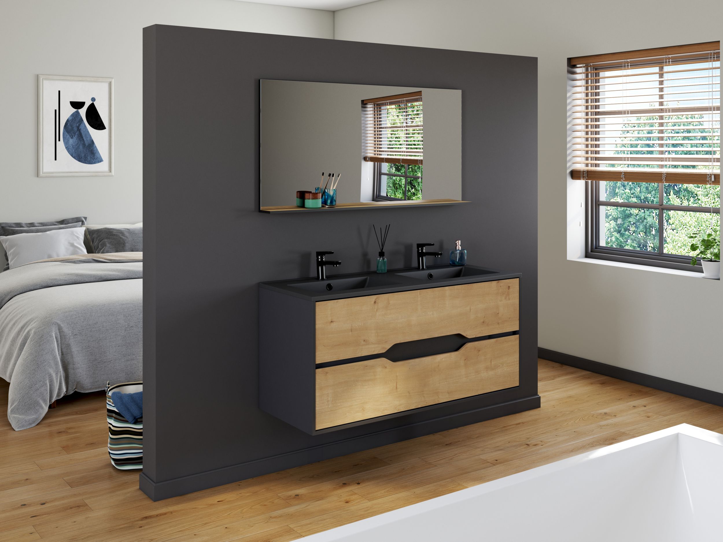  Set 120 cm with mirror and washbasin
