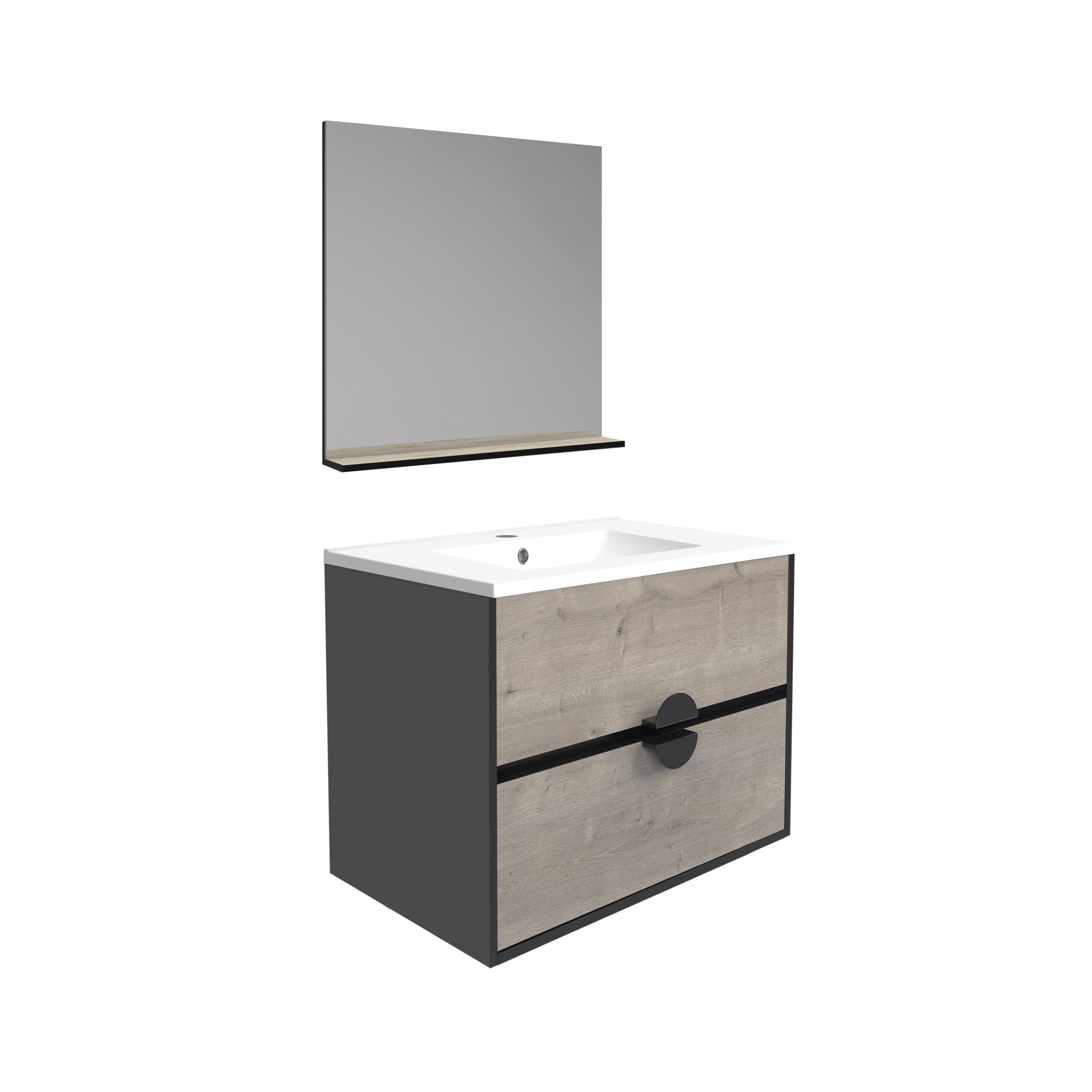  Set 60 cm with mirror and glossy white ceramic washbasin