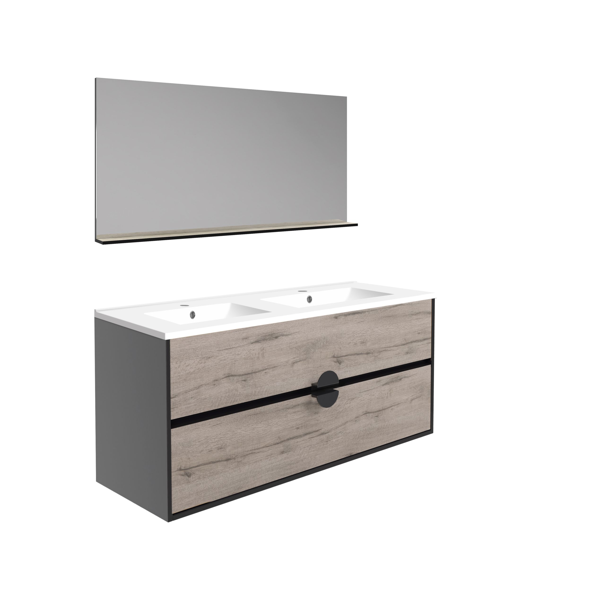  Ensemble 120 cm + Miroir + Plan céramique blanc brillant