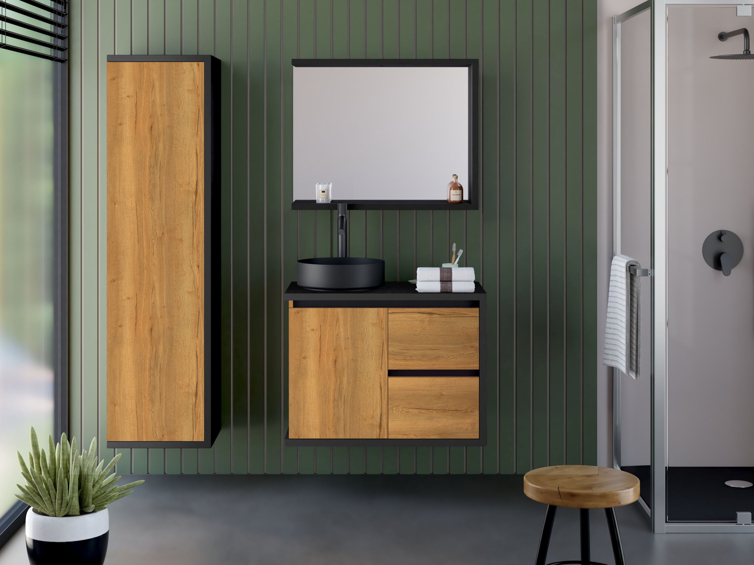  Framed mirror with shelf 83 cm