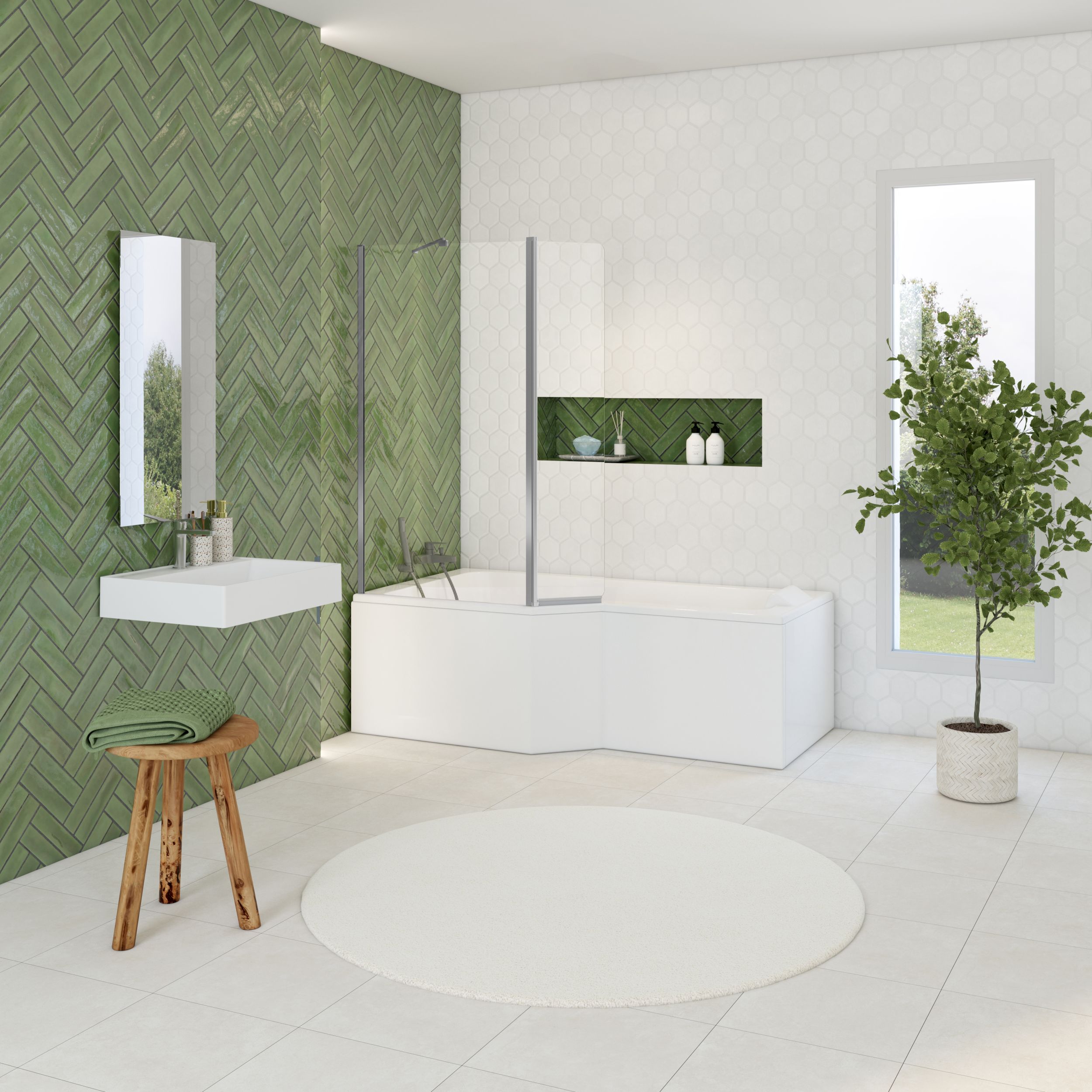  Links asymmetrisch bad + mantel en badwand
