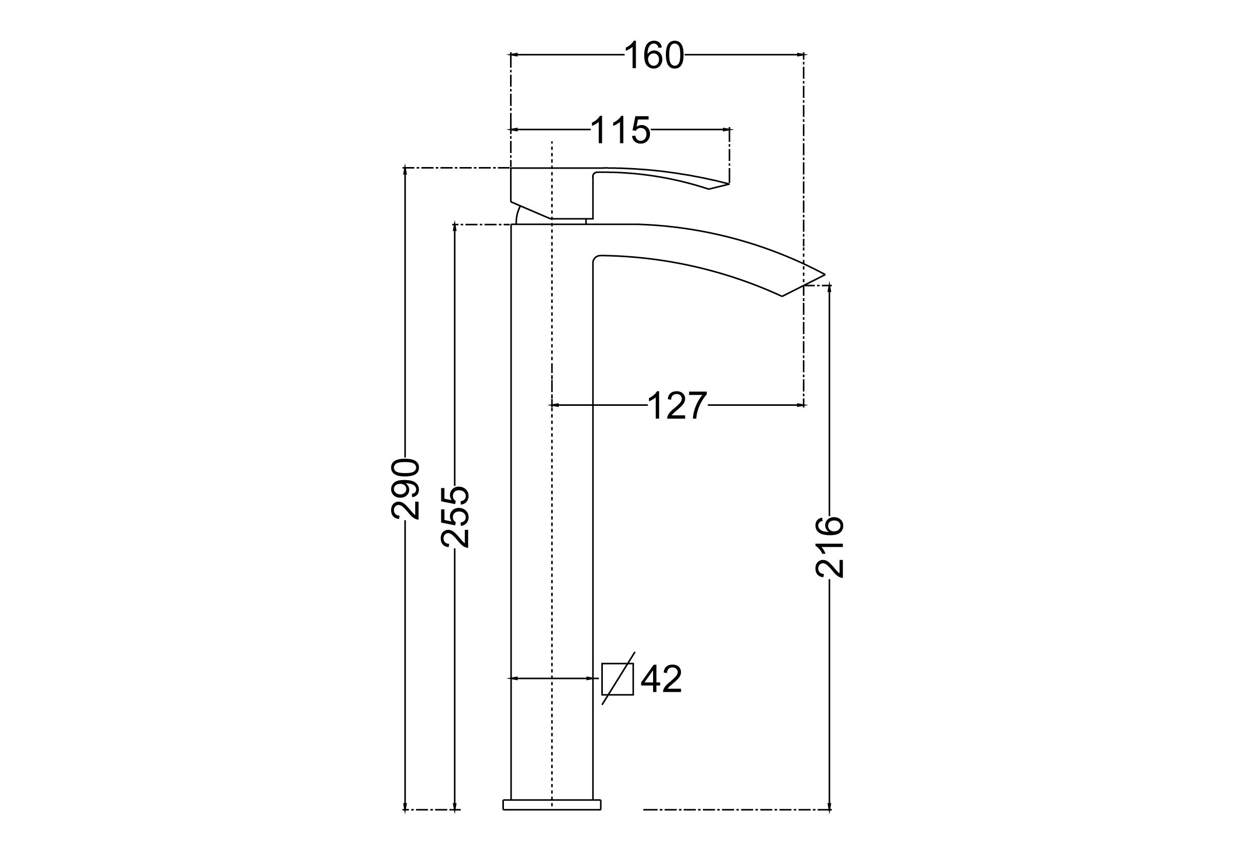  High-rise mixer tap for bathroom sink