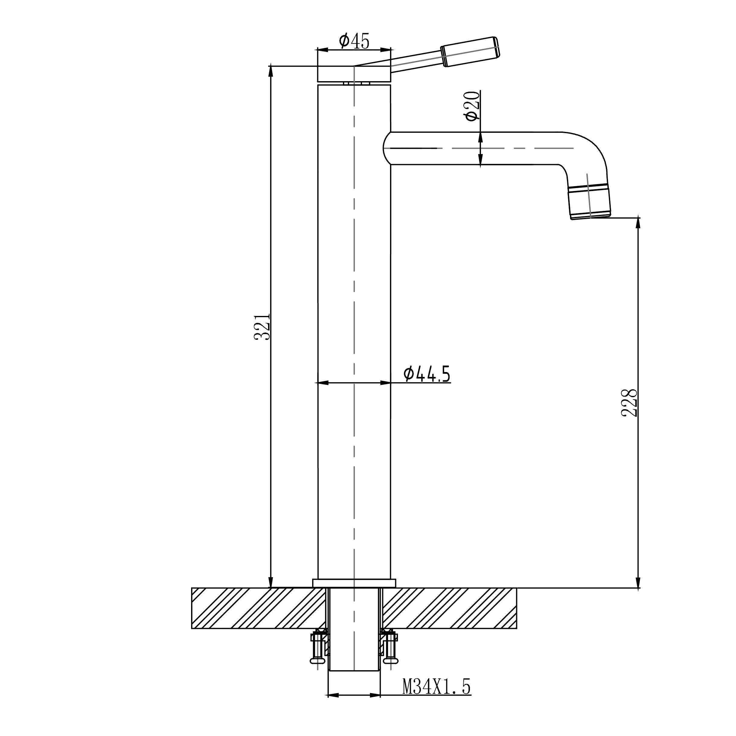  High-rise mixer tap for bathroom sink