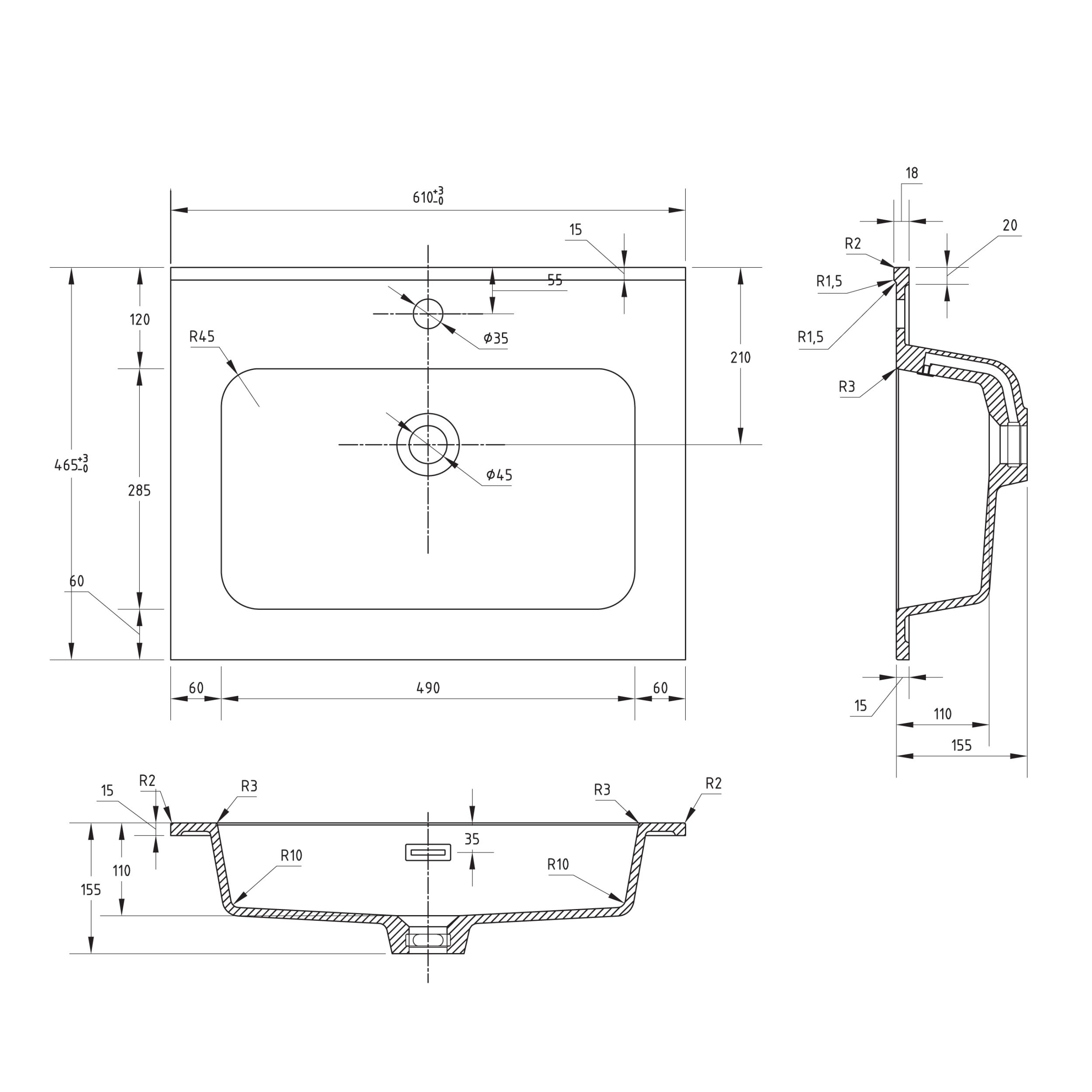  Wastafel 61 cm