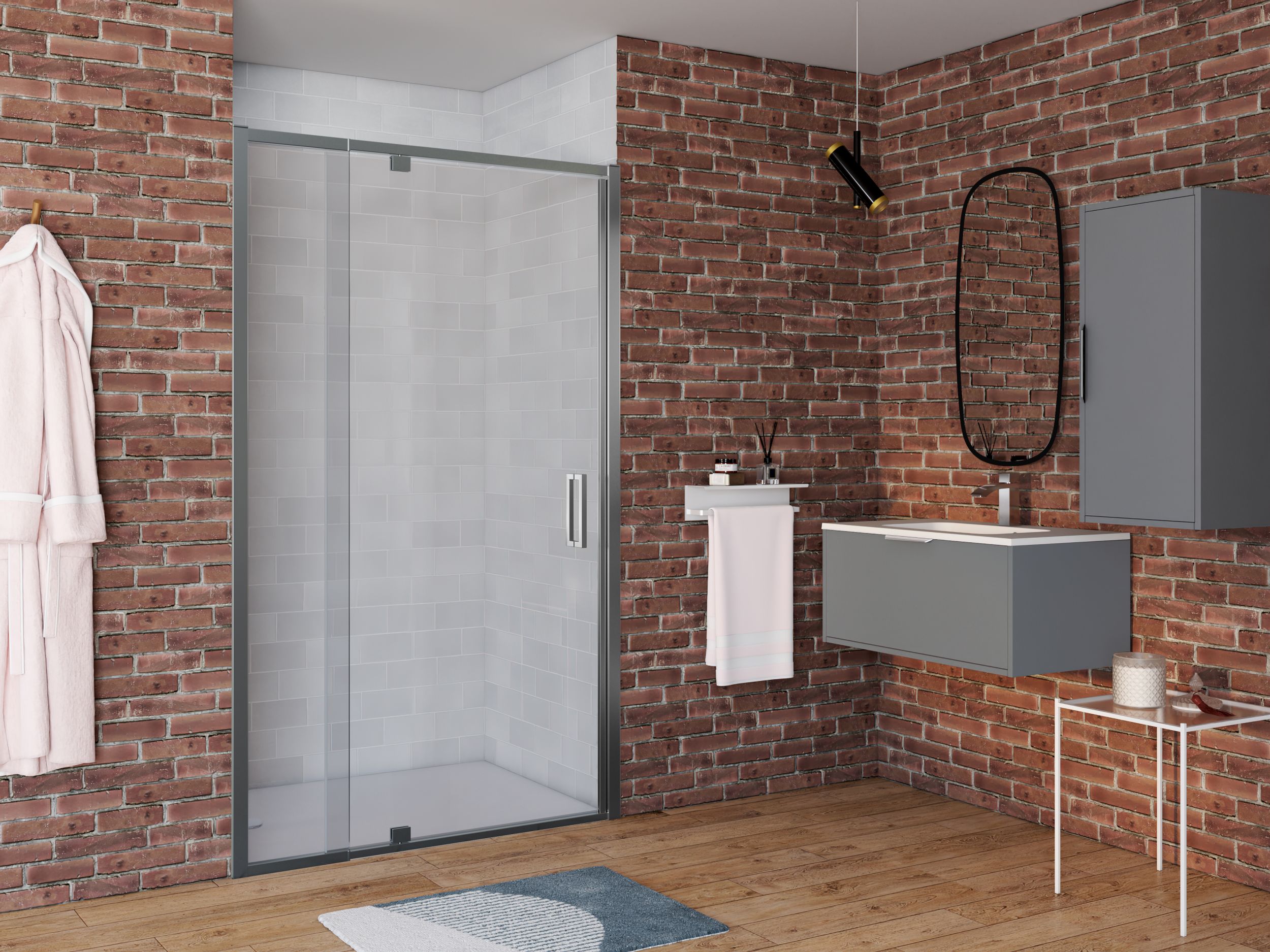 1 shower door extendible swivel door